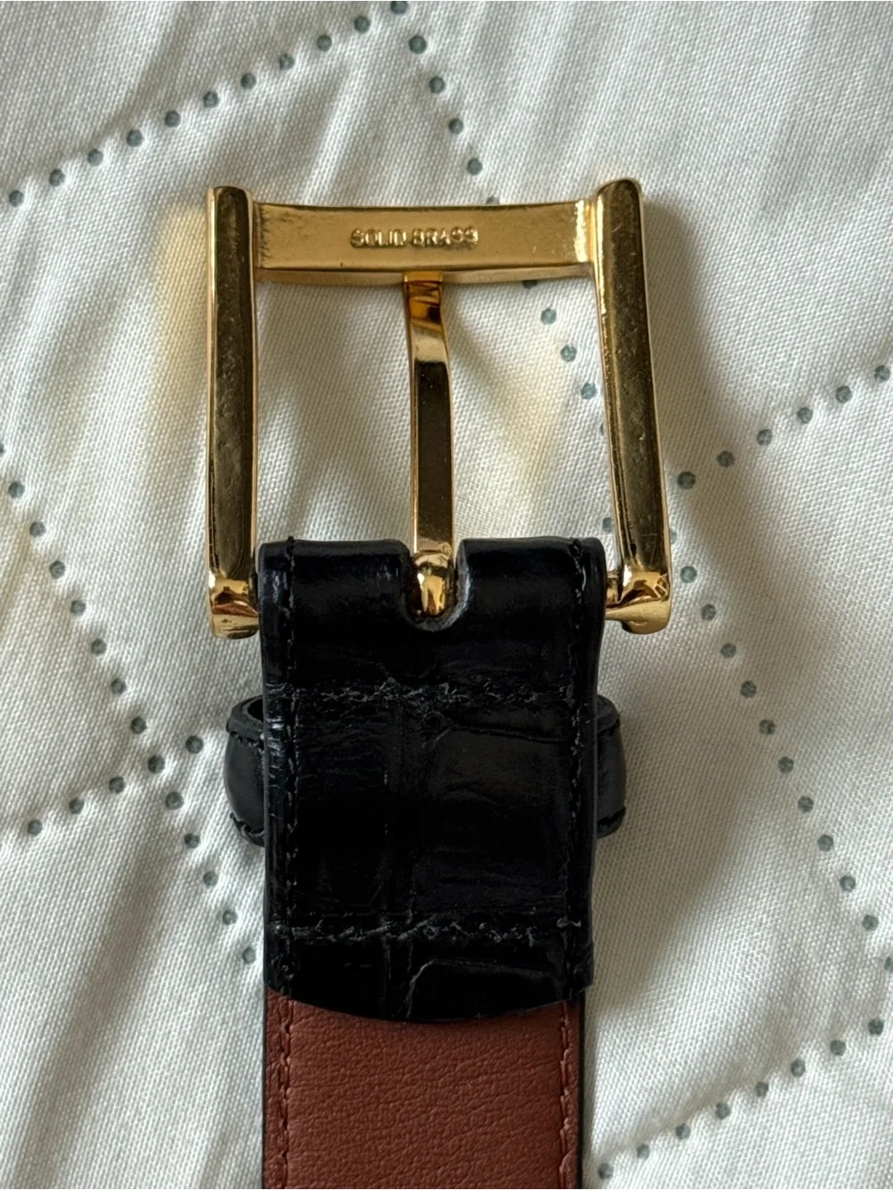 Jos. A. Bank Italian Croc Embossed Leather Belt Solid Brass Buckle